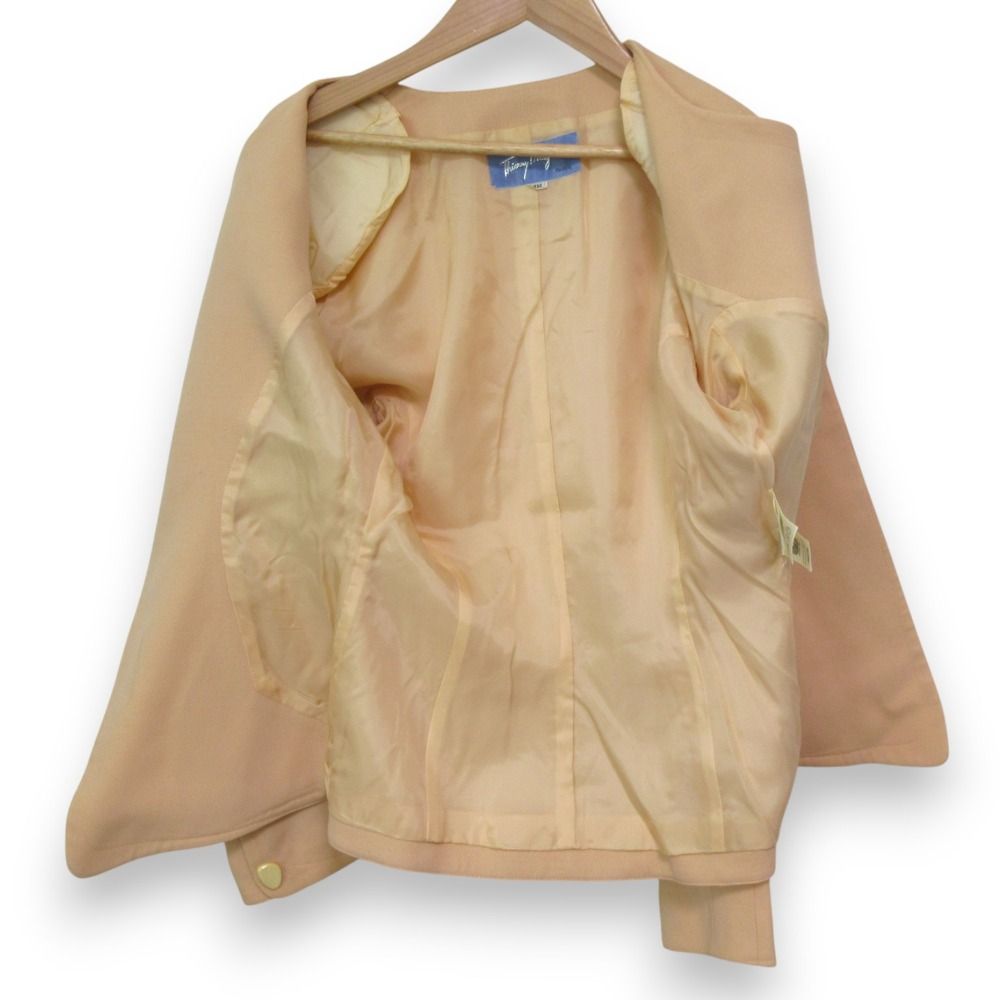 良品 Thierry Mugler ティエリーミュグレー ウール ノーカラージャケット+ひざ丈スカート セットアップ オレンジベージュ系 レディース 古着  USED