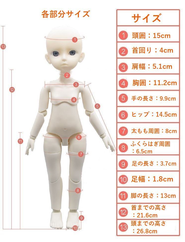 ドールボディ ヌードボディ 球体関節人形 bjd 1/6 30cmボディ