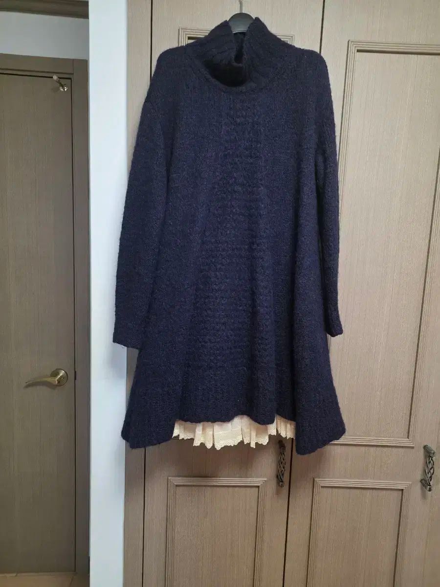 MINE マイン タートルネック ニット ロング ワンピース ネイビー