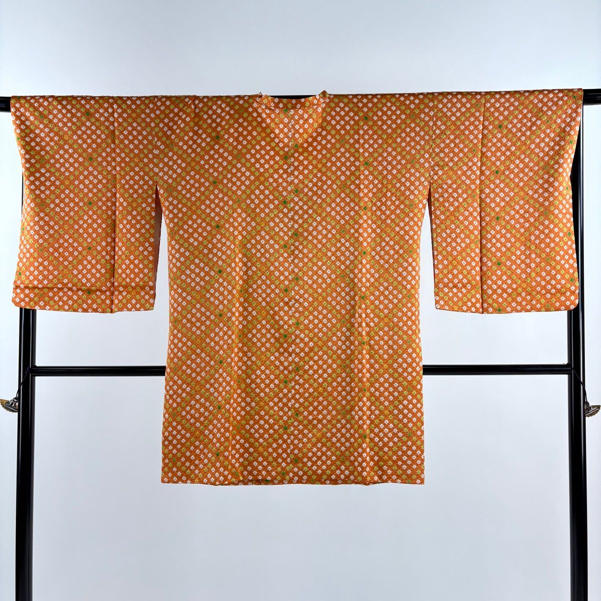 道行 身丈94cm 裄丈69cm L 和装コート 角衿 絞り オレンジ 正絹 秀品