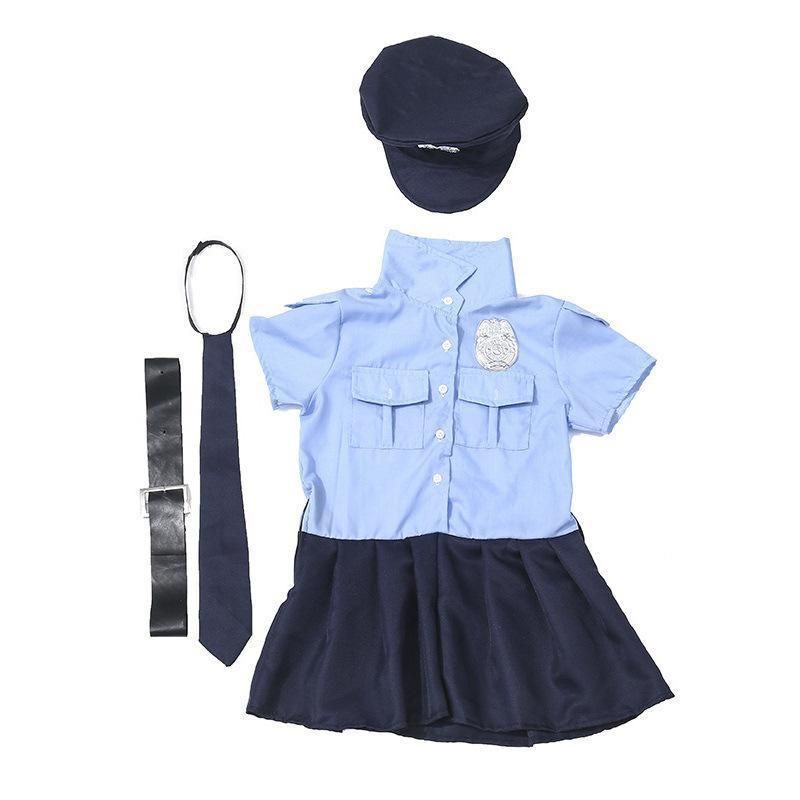 ハロウィン ポリス 仮装 子供 婦人警官 お巡りさん 警察 コスプレ 4点セット 警察服 制服 キッズ コスチューム 女の子 演劇 イベント パーティー 演出服　hl1010