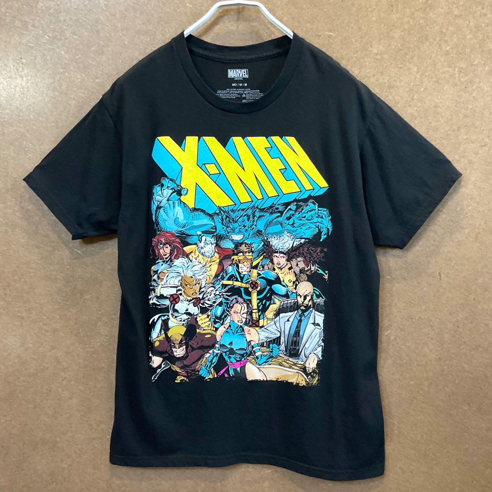 US古着 エックスメンX-MEN マーベル イラストプリント半袖tシャツ黒M