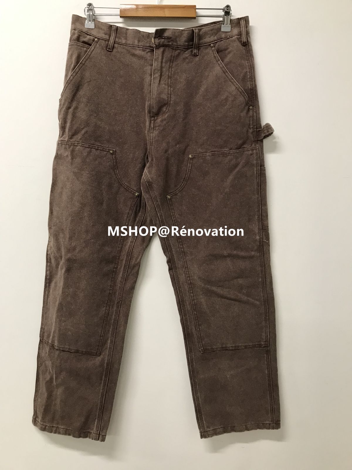 CARHARTT B136 DOUBLE FRONT WASHED DUCK UTILITY WORK PANTS MEXICO製 ダブルニー パンツ 34×32 ダークブラウン