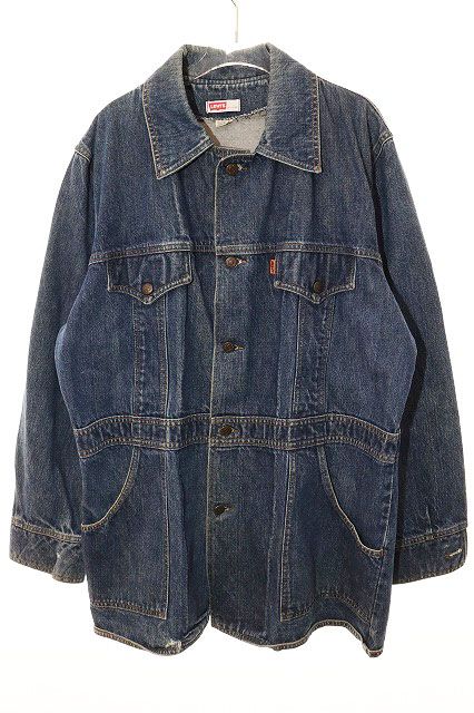 リーバイス Levi s オレンジタブ 刺繍 シベリアンハスキー カバーオール デニム ジャケット Gジャン ロング丈 インディゴ ブランド古着ベクトル 250927