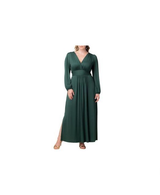 送料無料 キヨナ レディース ワンピース トップス Plus Size Kelsey Long Sleeve Maxi Dress Hunter green