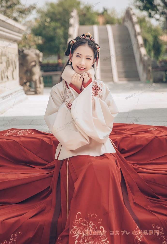 中国コスプレ 明制 漢服 レディース 赤 伝統服 コスプレ仮装 マント付き 花刺繍 中華服 唐装漢服古代服 女の子 ステージ衣装 X247 WWW_TRAVELLANDINDIA_COM