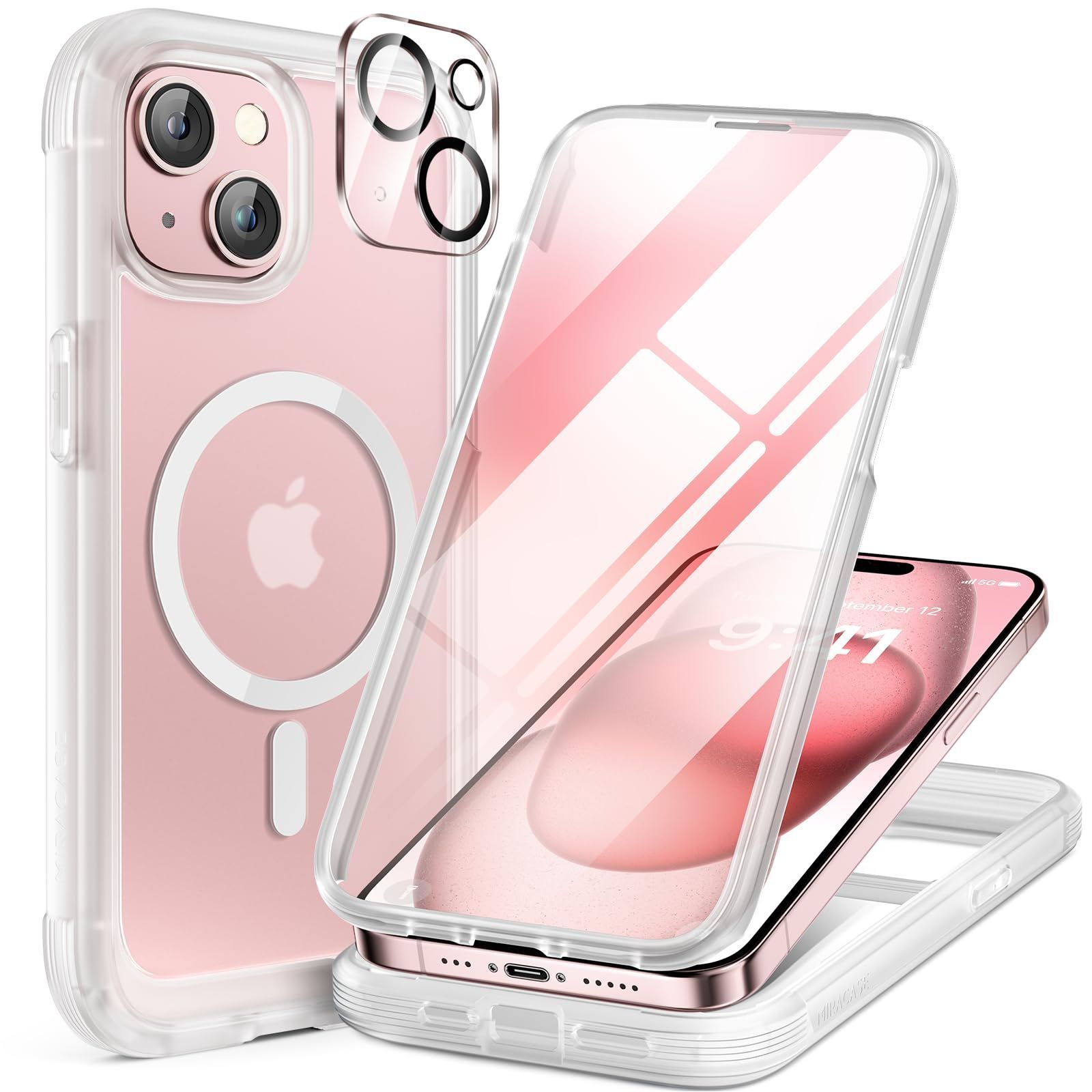 【人気商品】9H 強化ガラス MagSafe対応 360保護 スマホケース ケース アイホン15用ケース カバー 用 全身バンパーiphone15保護ケース 6.1インチ フルカバー iPhone15 ワイヤレス充電対応 マグセーフ
