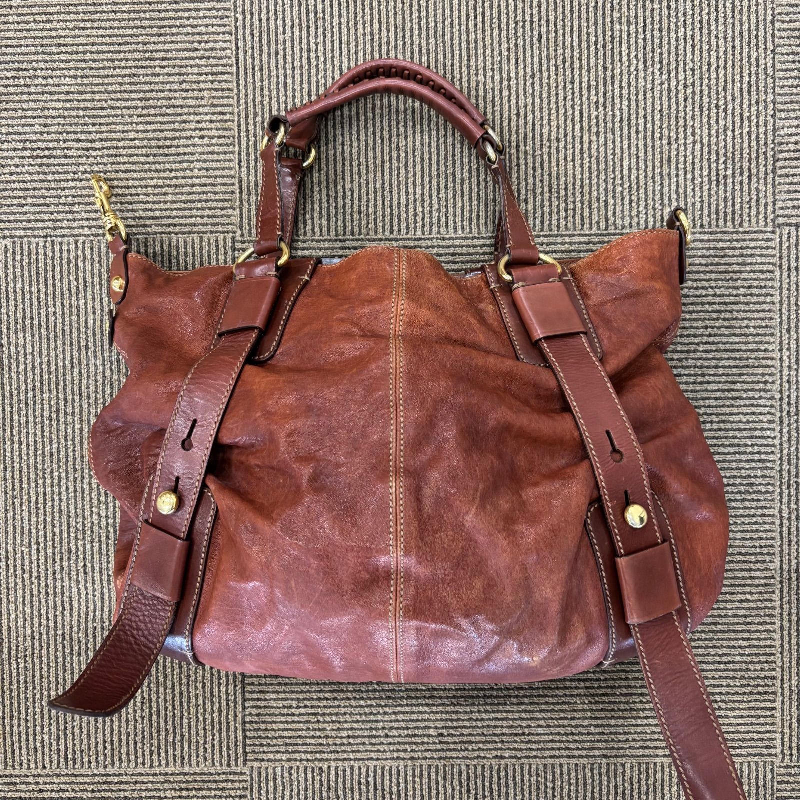 ⓇDOLCE-GABBANA ドルチェ＆ガッバーナ ボストンバッグ レザー ブラウン バッグ ビンテージ AGATA