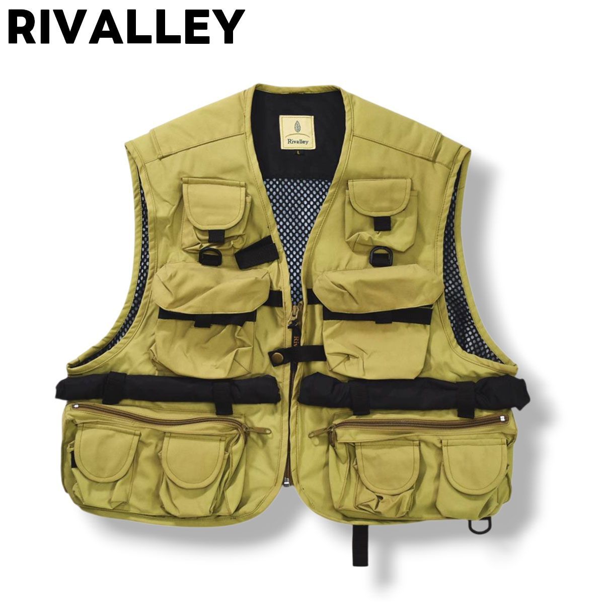 リバレイ RIVALLEY フィッシング ベスト マルチポケット ジップアップ 裏地 メッシュ L ライトカーキ アース アウトドア ウェア レジャー アクティビティ 釣り メンズ