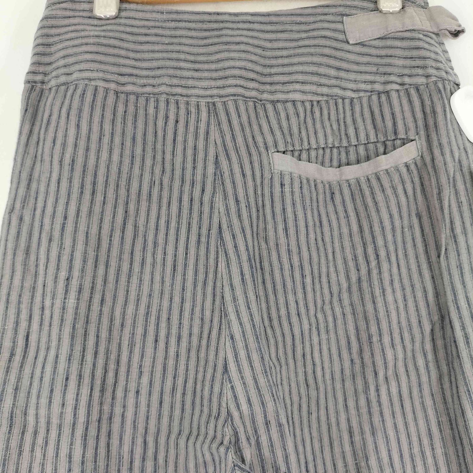 パドカレ pas de calais 巻きデザインストライプリネンパンツ
