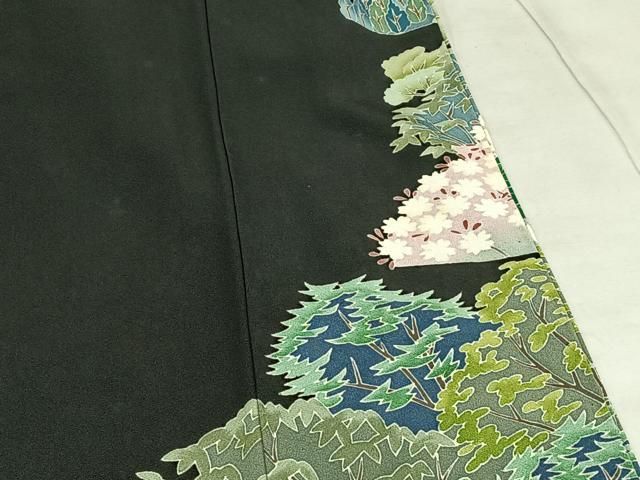 平和屋着物□本加賀友禅作家 鶴見保次 黒留袖 鶴 樹林文 正絹