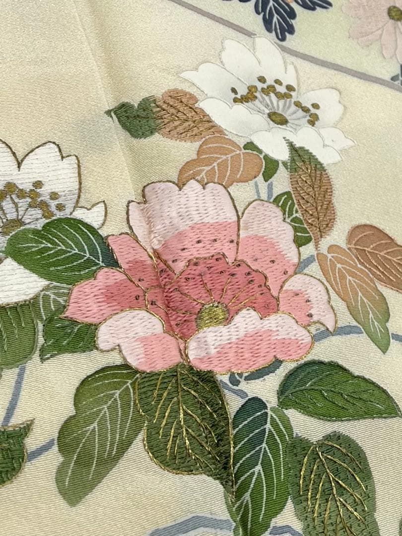 蘇州刺繍 相良刺繍 汕頭刺繍 手描き友禅 訪問着 落款入 正絹 躾糸付き 