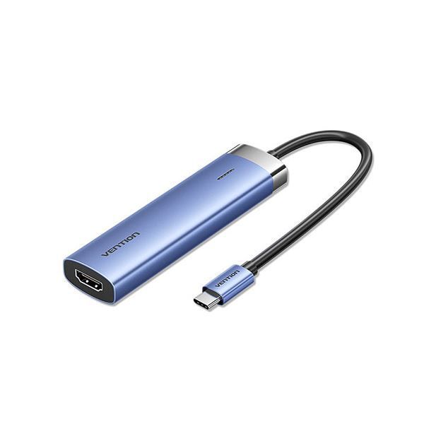 VENTION 5-in-1 USB-C to HDMI|USB 3.0 x 3|PD ドッキングステーション 0.15M セルフパワー|バスパワー|4K対応 ブルー TG-0743