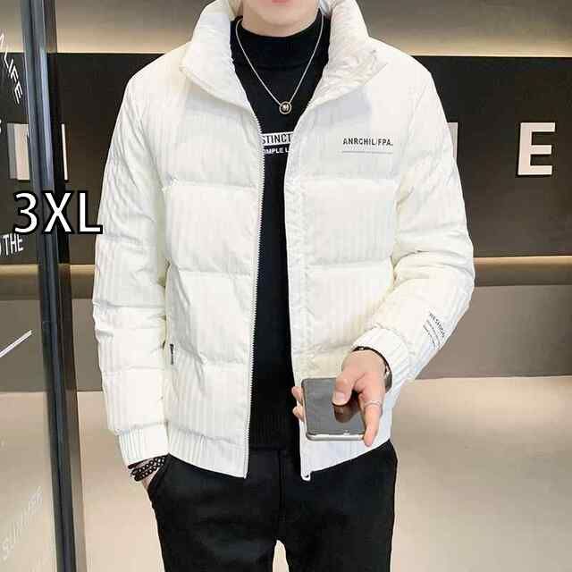 3XL 秋冬 コーデ メンズ 服 シンプル ファッション オシャレ 大人 かっこいい 大きいサイズ ストリート 紳士服 ダウン ジャケット ストライプ スタンドカラー ジャケット スタイル