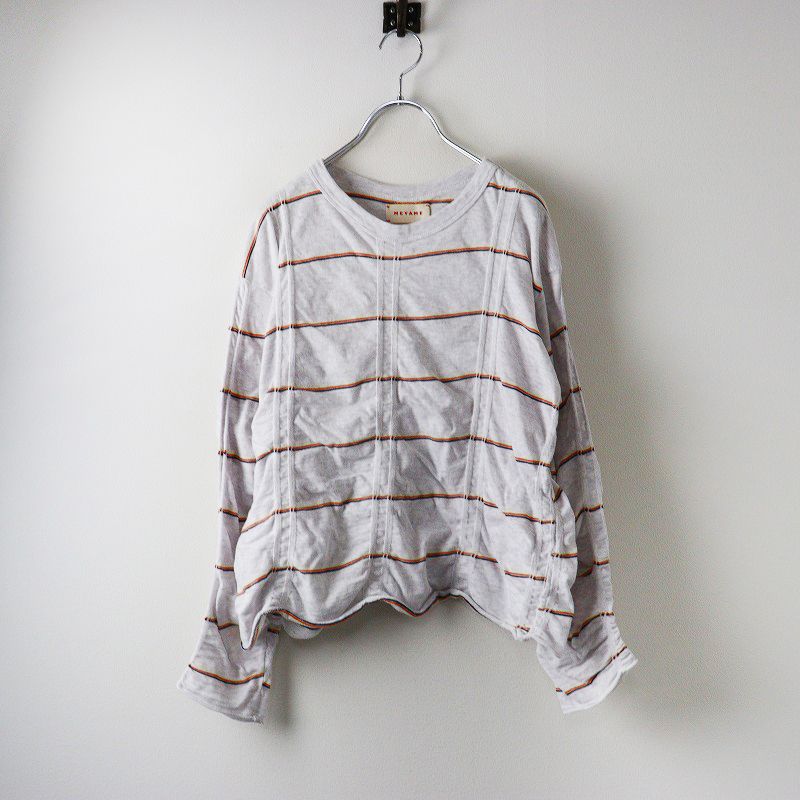 メヤメ MEYAME TUCKED JACQUARD BORDER PULLOVER タック ジャガード ボーダー プルオーバー F|グレー 2400014519617