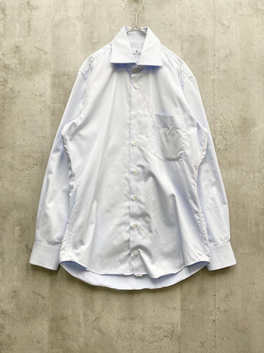 EMANUEL BERG エマニュエルバーグ 青オックスフォード セミワイド 長袖 ドレス シャツ size38|水色 メンズ