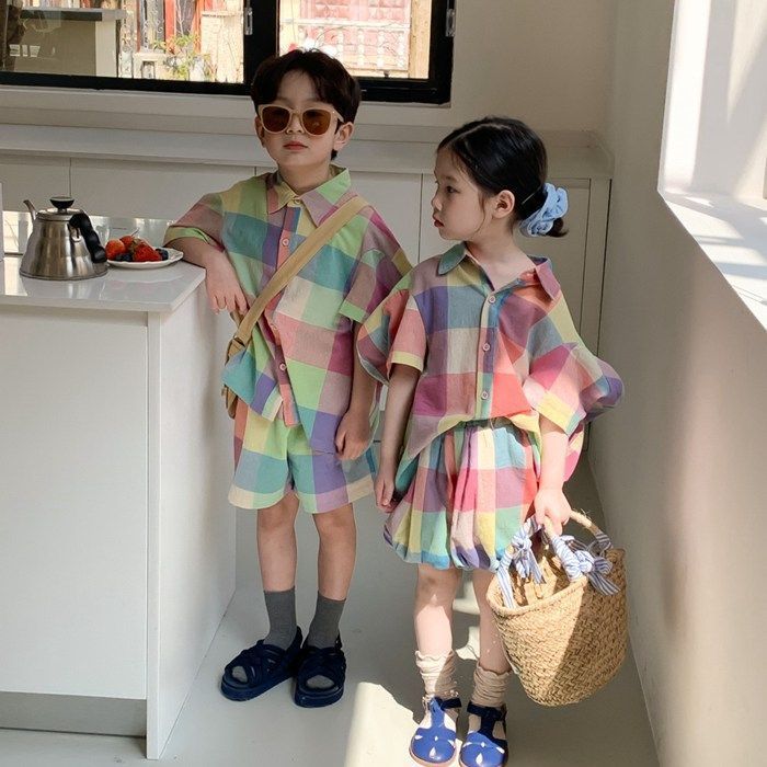 セットアップ キッズ 兄妹お揃い コーデ兄妹服 姉弟服 韓国子供服 セットアップ 半袖 夏 男の子 女の子カジュアル 上下セット ユニセックス リゾート キッズ こども 可愛い きれいめ bh3D934