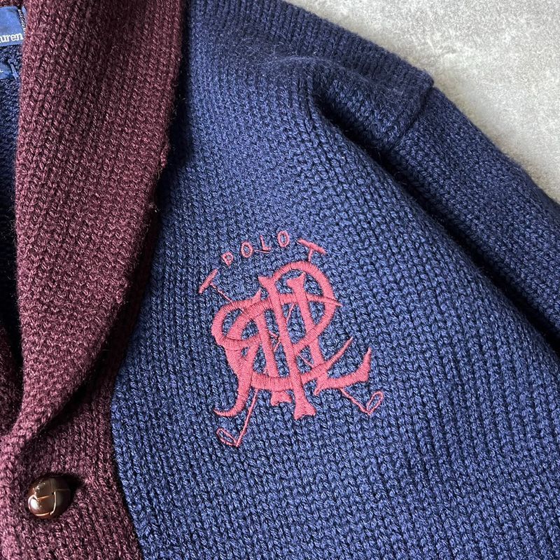 90s POLO RALPH LAUREN エンブレム ロゴ 刺繍 ウール ニット