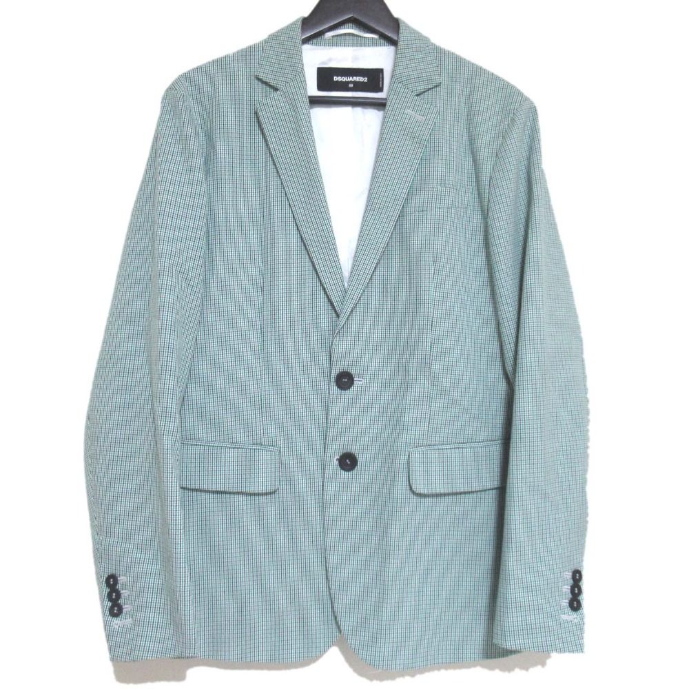 DSQUARED2 ディースクエアード チェック柄 ストレッチ 2B シングル テーラードジャケット 48サイズ グリーン系 メンズ 古着