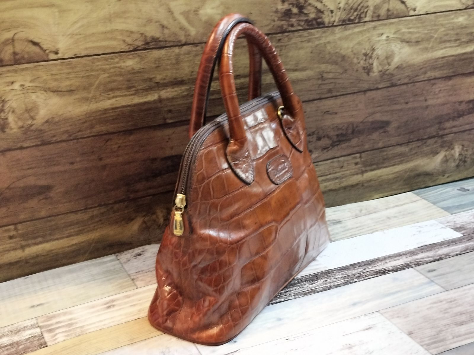 BALLY】バリー クロコ型押し ヴィンテージ レザー ハンドバッグ