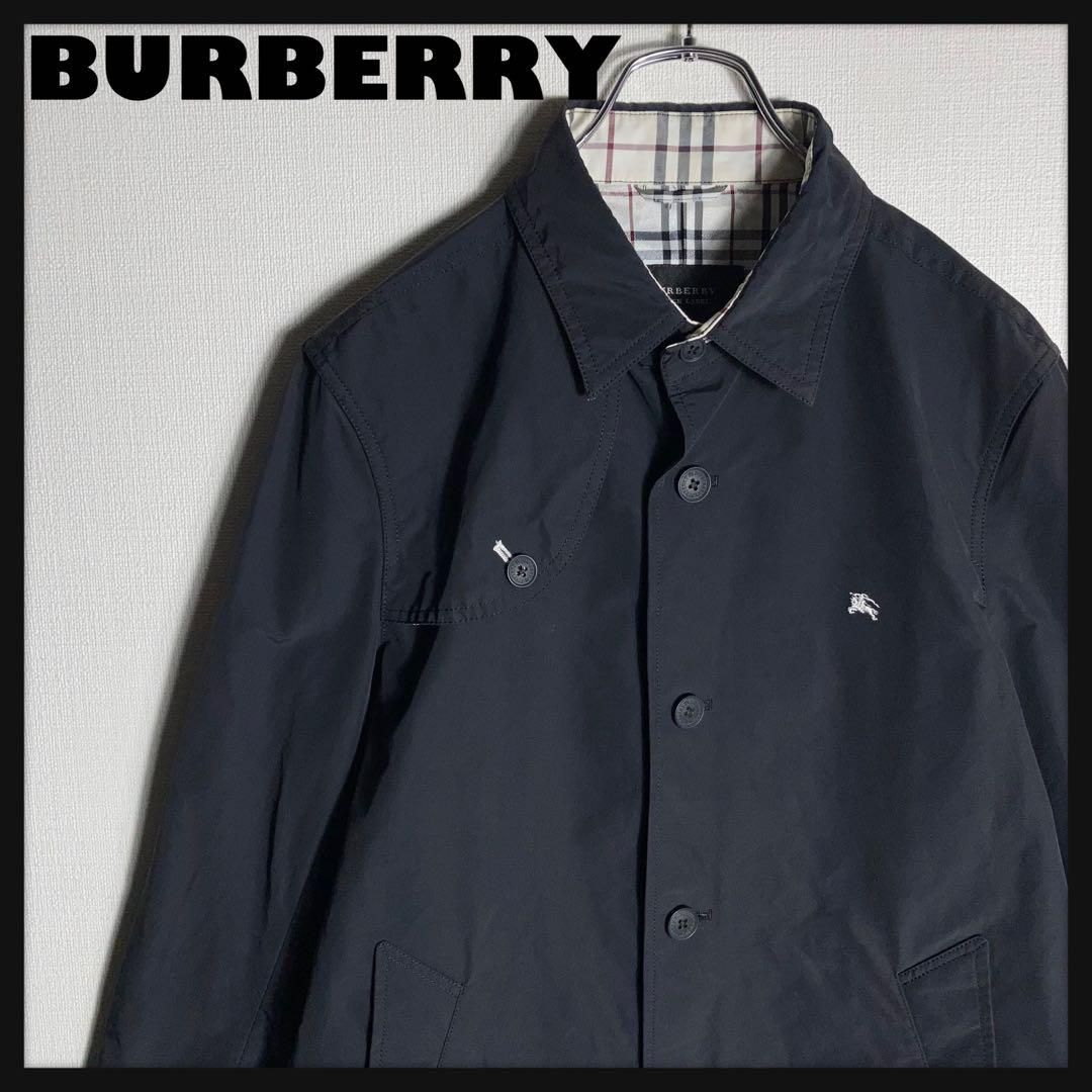 BURBERRY カバーオール ジャケット 刺繍ロゴ チェック 黒 L