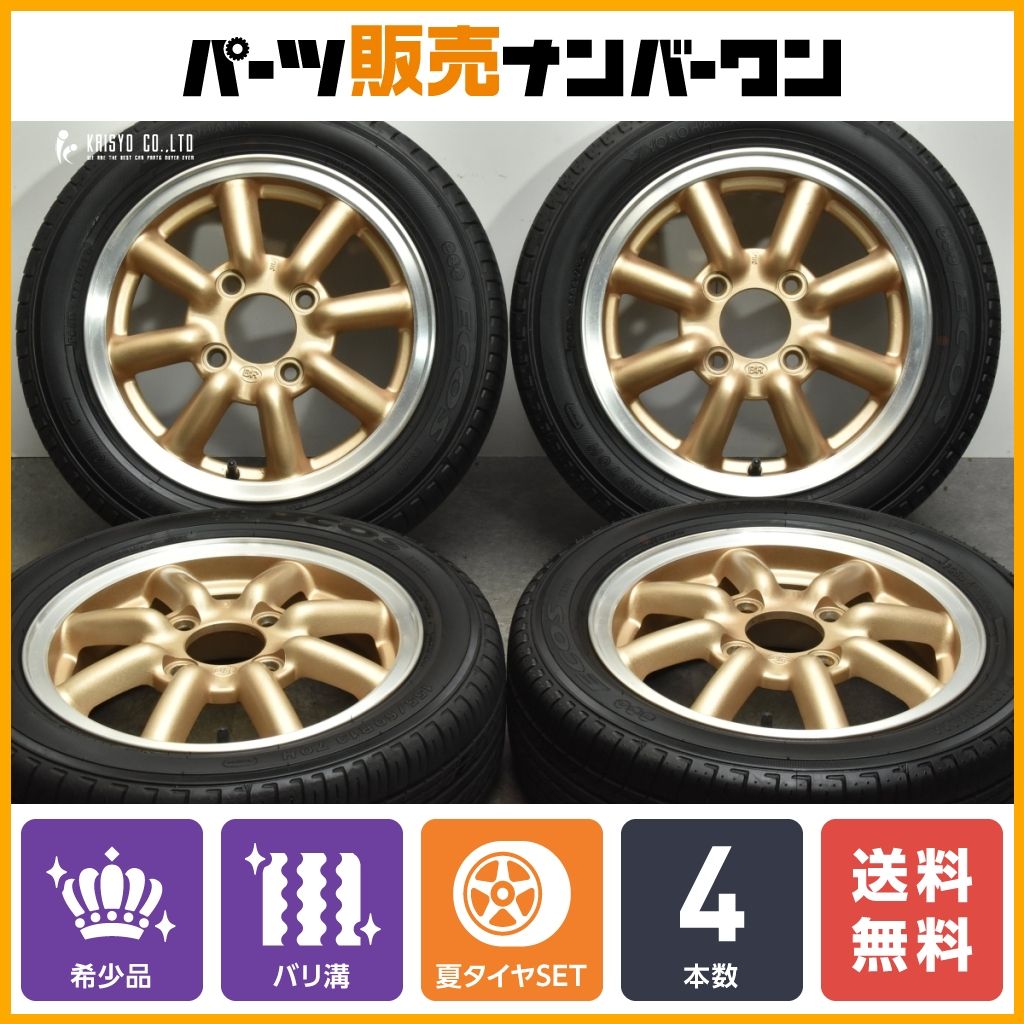 【バリ溝】BR ブラックレーシング 13in 4.5J +45 PCD110 2022年製 ヨコハマ エコス ES300 155/60R13 ダイハツ ミラ 旧軽自動車規格品