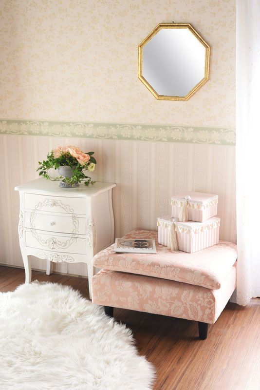 オットマン付 ピンクｘ白の花柄