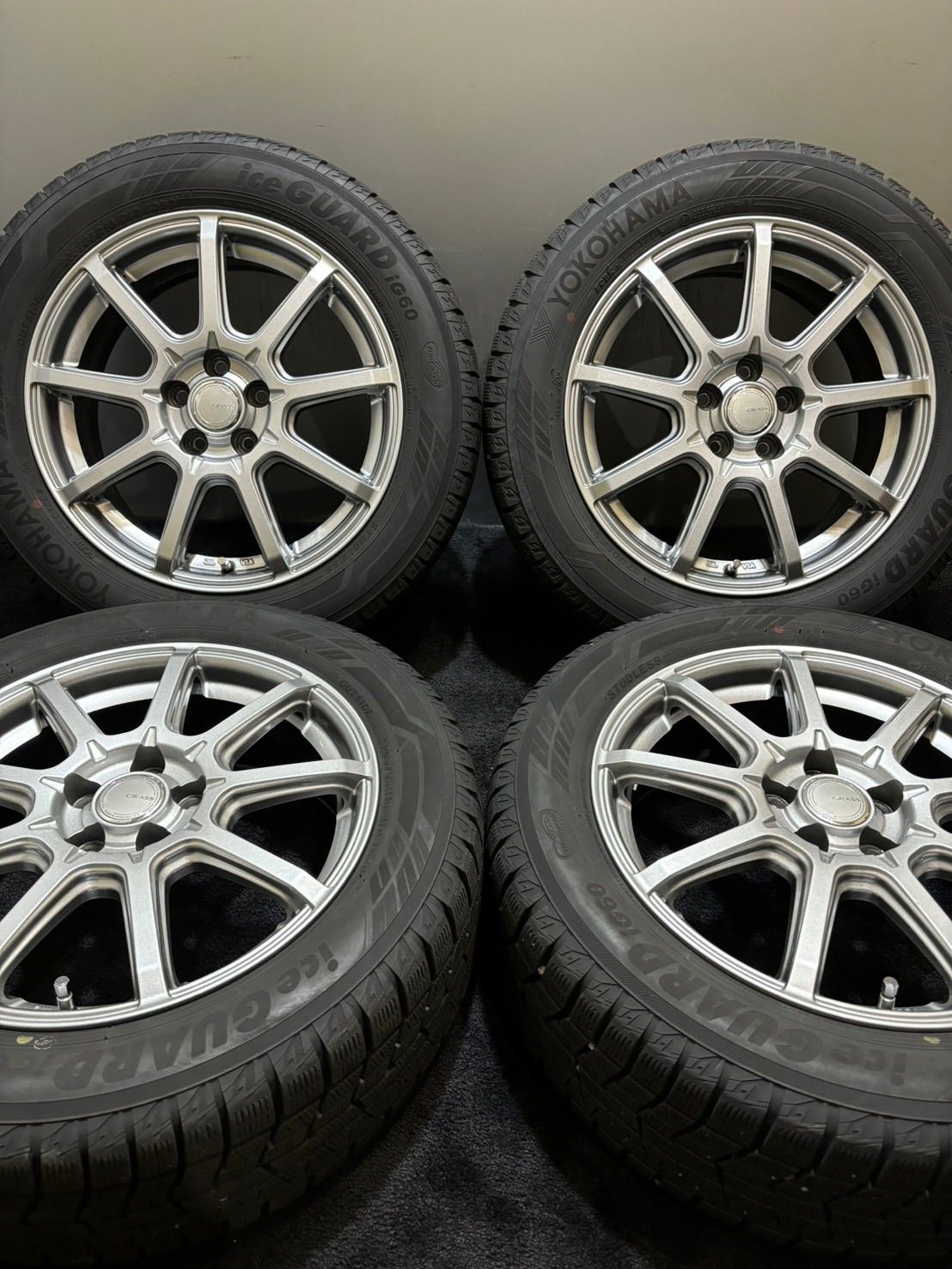 ★205/55R16 YOKOHAMA/ice GUARD iG60 19年製 GRASS 16インチ 6.5J +48 100 5H スタッドレス 4本 レガシィ インプレッサスポーツ (南6-G66)