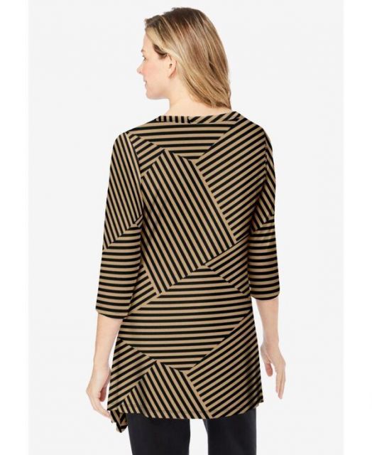ウーマン ウィズイン レディース シャツ トップス Plus Size Swing Hem Tunic Soft camel patch stripe