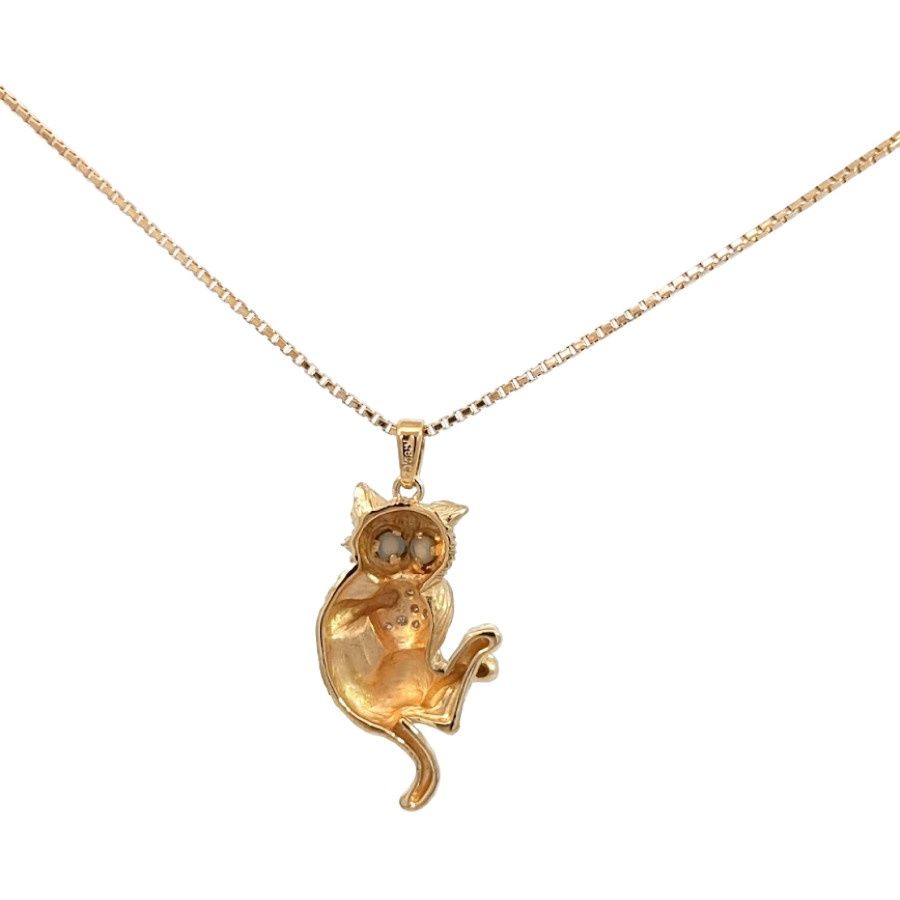 K18 クリソベリルキャッツアイ×ダイヤモンド ネックレス 猫