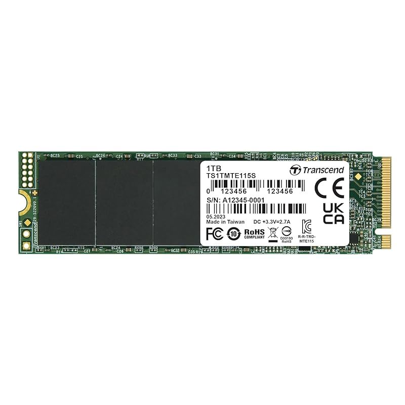 トランセンド M.2 NVMe SSD 1TB 2280 PCIe Gen3×4 最大読込み:3，200MB/s 最大書込み:2，000MB/s M Key TS1TMTE115S 0
