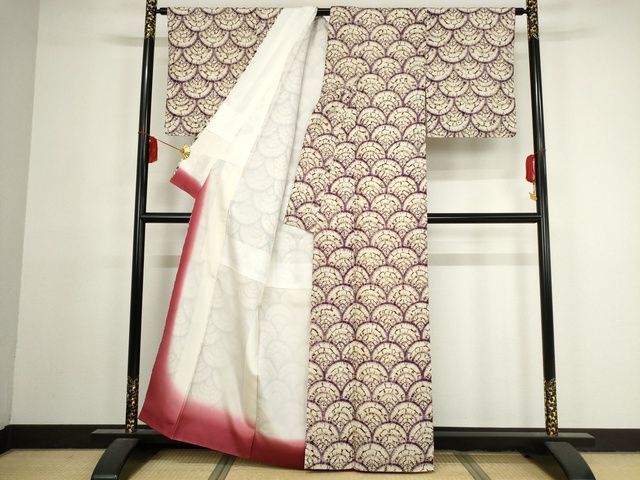 平和屋本店□極上 岩手の匠 草紫堂 南部絞り 紫根染 紬 青海波 正絹