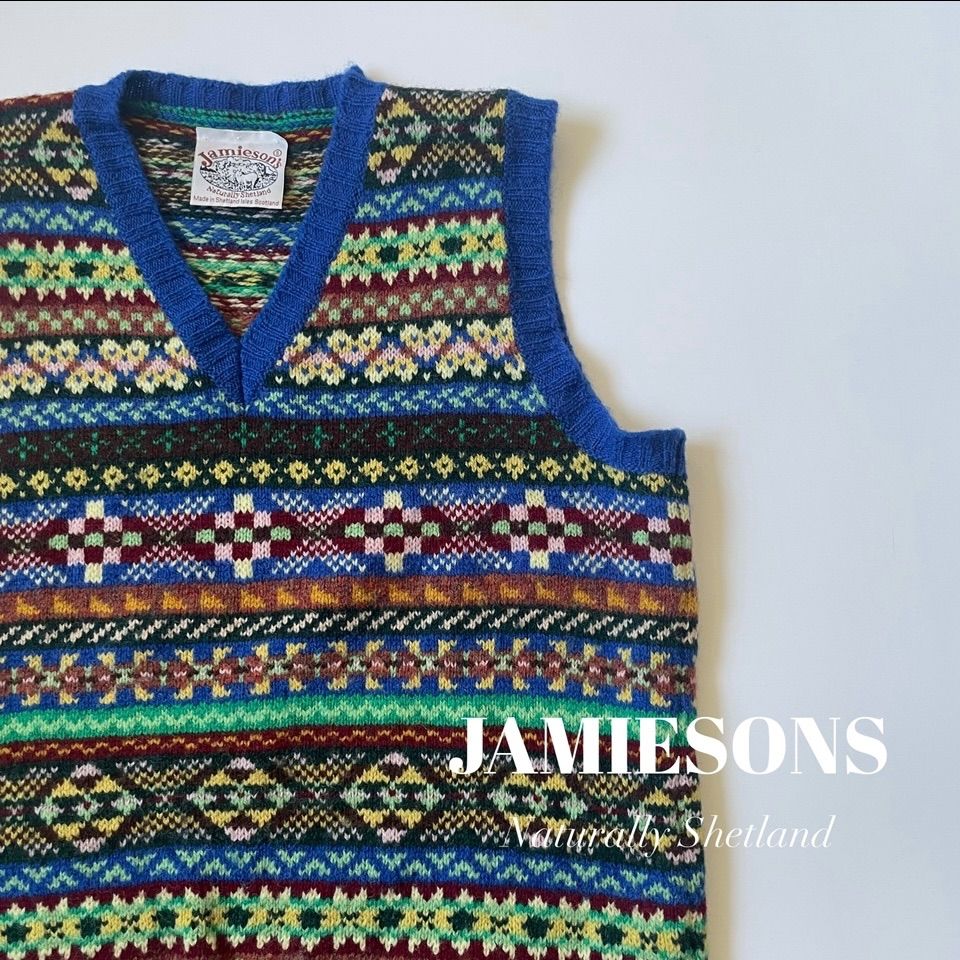 JAMIESONS / フェアアイル　総柄　Vネック　ニットベスト