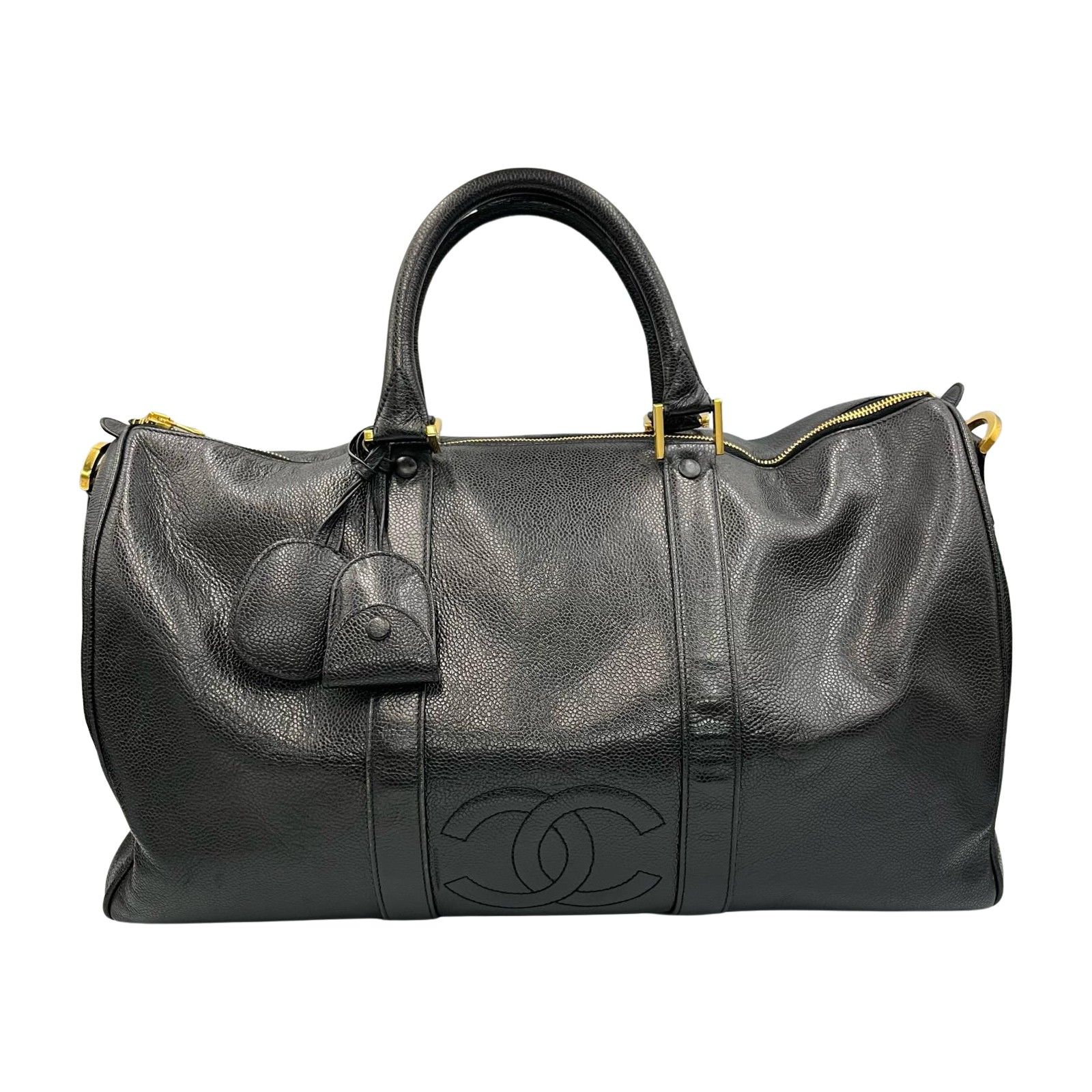 シャネル CHANEL ボストンバッグ ココマーク マットキャビアスキン ブラック レディース