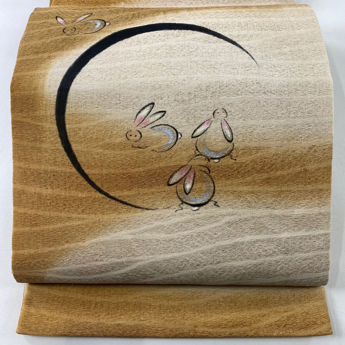 袋帯 秀品 やまと うさぎ 霞 金銀彩 ぼかし 薄茶色 お太鼓柄 正絹