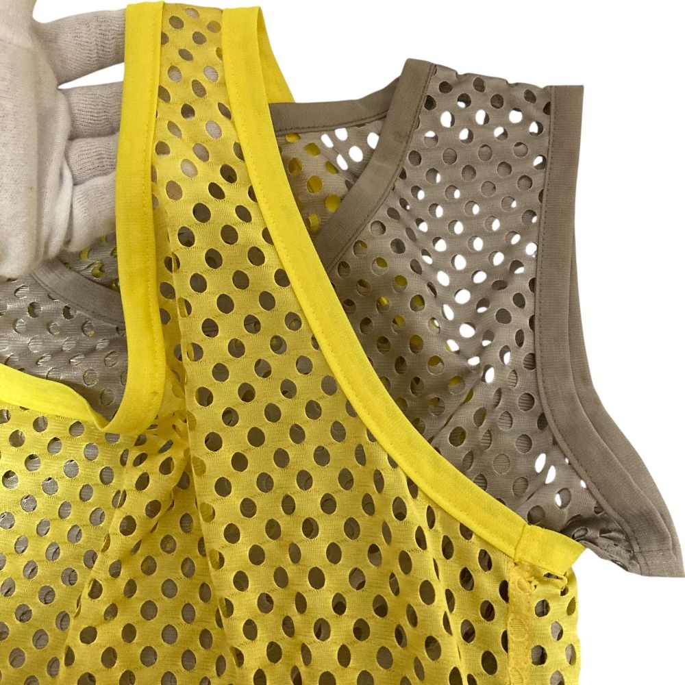 プリーツプリーズ蛍光イエロープリーツノースリーブトップス