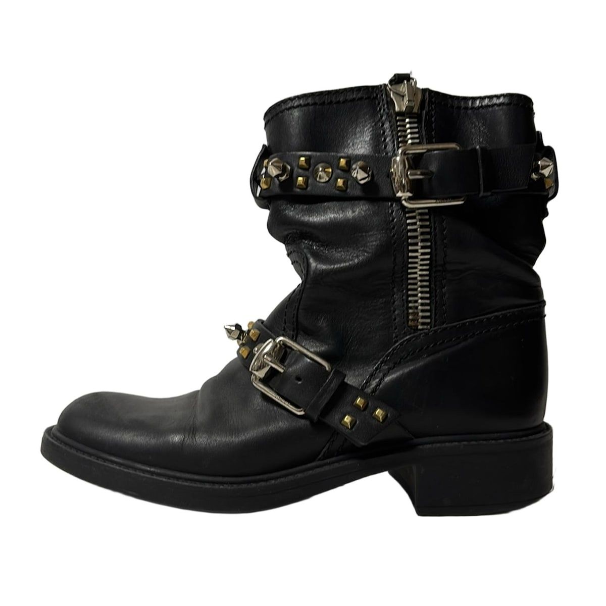 GUCCI グッチ ショートブーツ 36 レディース - 270509 黒×ゴールド×シルバー スタッズ レザー