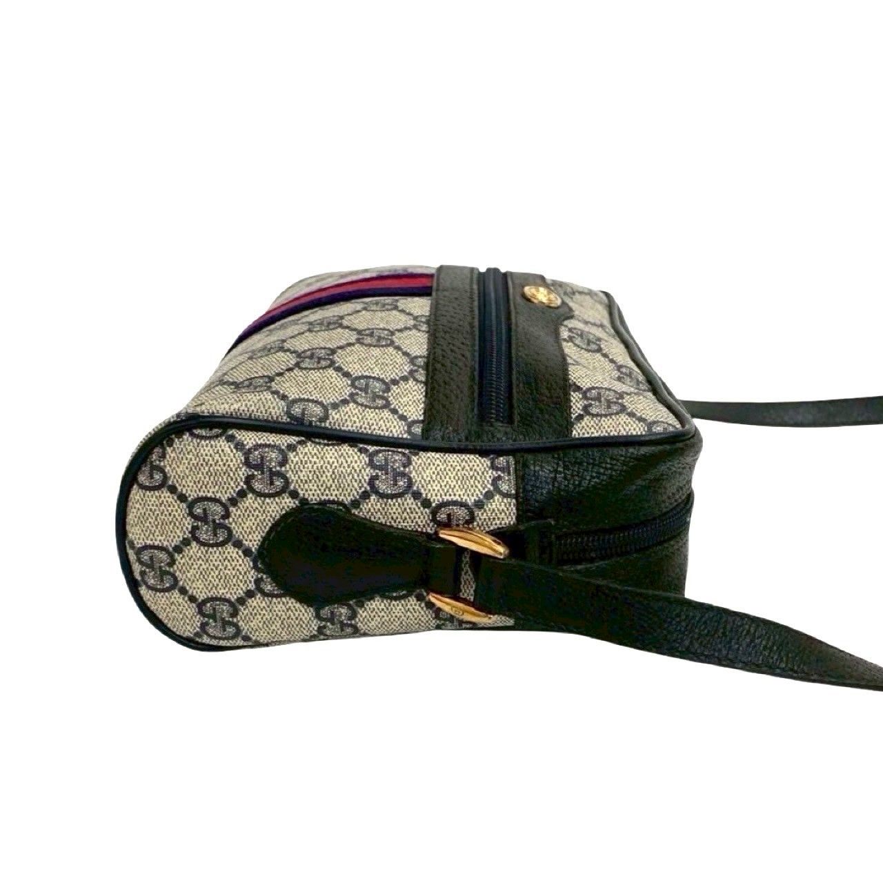 希少✨グッチ　ヴィンテージ　ポーチ　シェリーライン　レザー　黒 極 美品 袋付き GUCCI グッチ ヴィンテージ シェリーライン GG