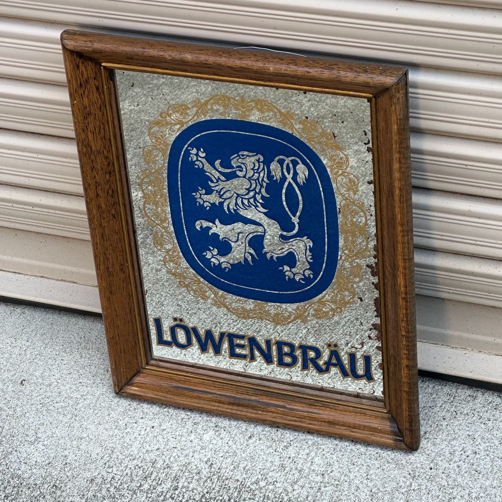 レーベンブロイ　パブミラー ヴィンテージ LOWENBRAU パブミラー ドイツビール レーベンブロイ 額装