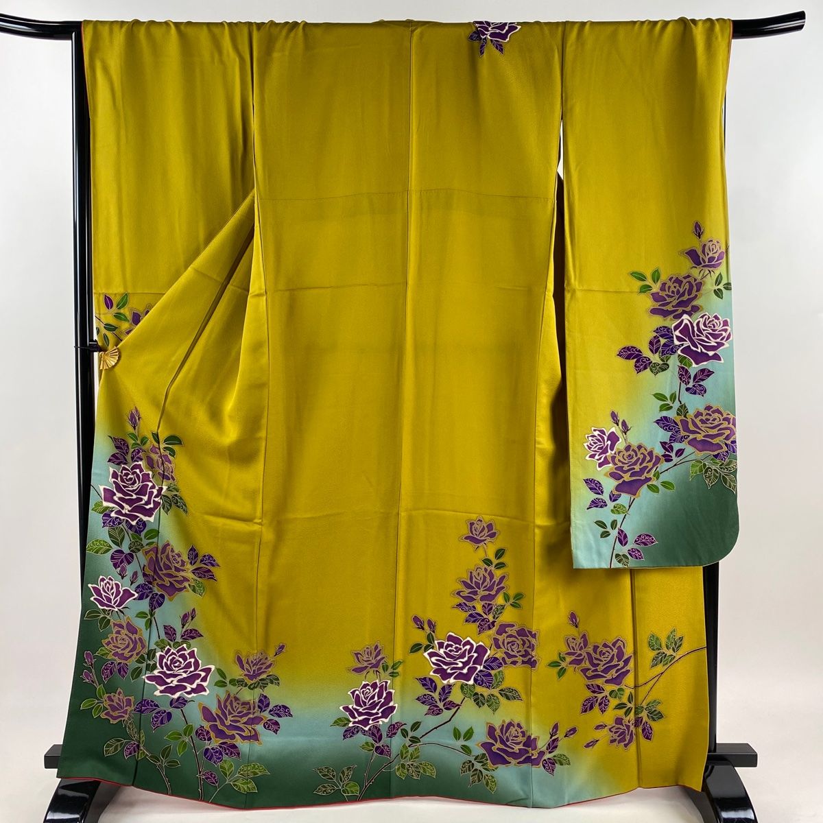 振袖 身丈166.5cm 裄丈69cm L 袷 薔薇 染め分け ぼかし からし色 正絹 秀品