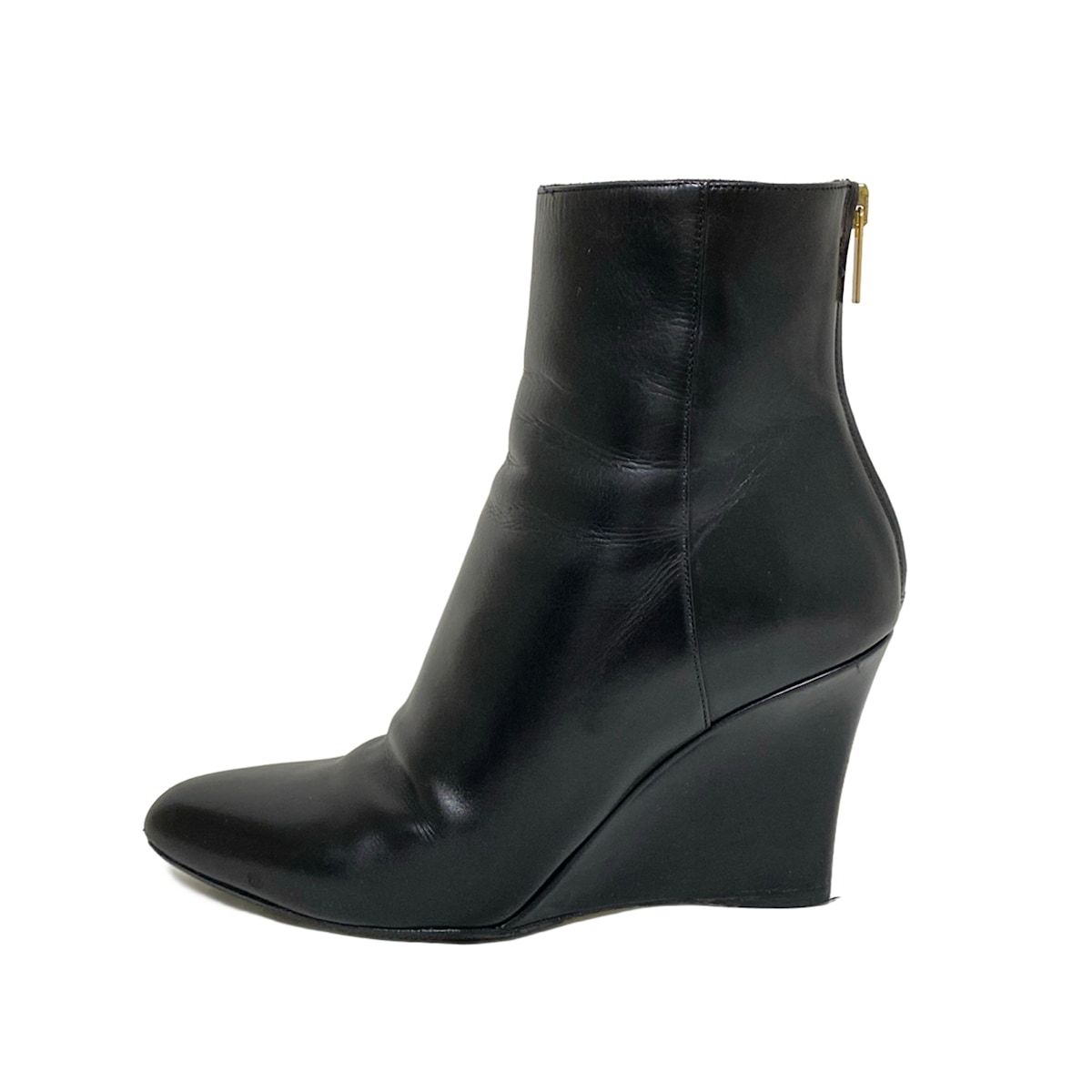 JIMMY CHOO ジミーチュウ ショートブーツ 37 1|2 レディース - 黒 ウェッジソール|アウトソール張替済 レザー