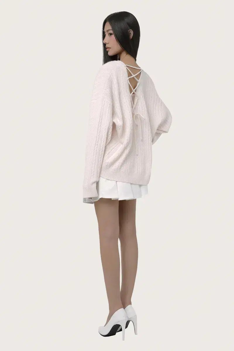 クライシエ Lyric tie ー back cable knit Pink
