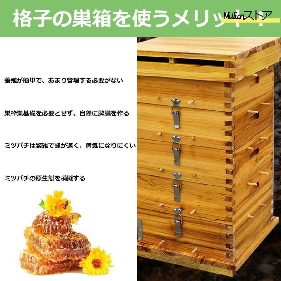 蜜蜂巣箱 3/5階 ミツバチ 巣箱 重箱式 養蜂箱 杉材 蜂ハイブ 格子箱 煮蝋 蜜蜂飼育箱 巣枠不要 自然造蜜 防水性と防食性