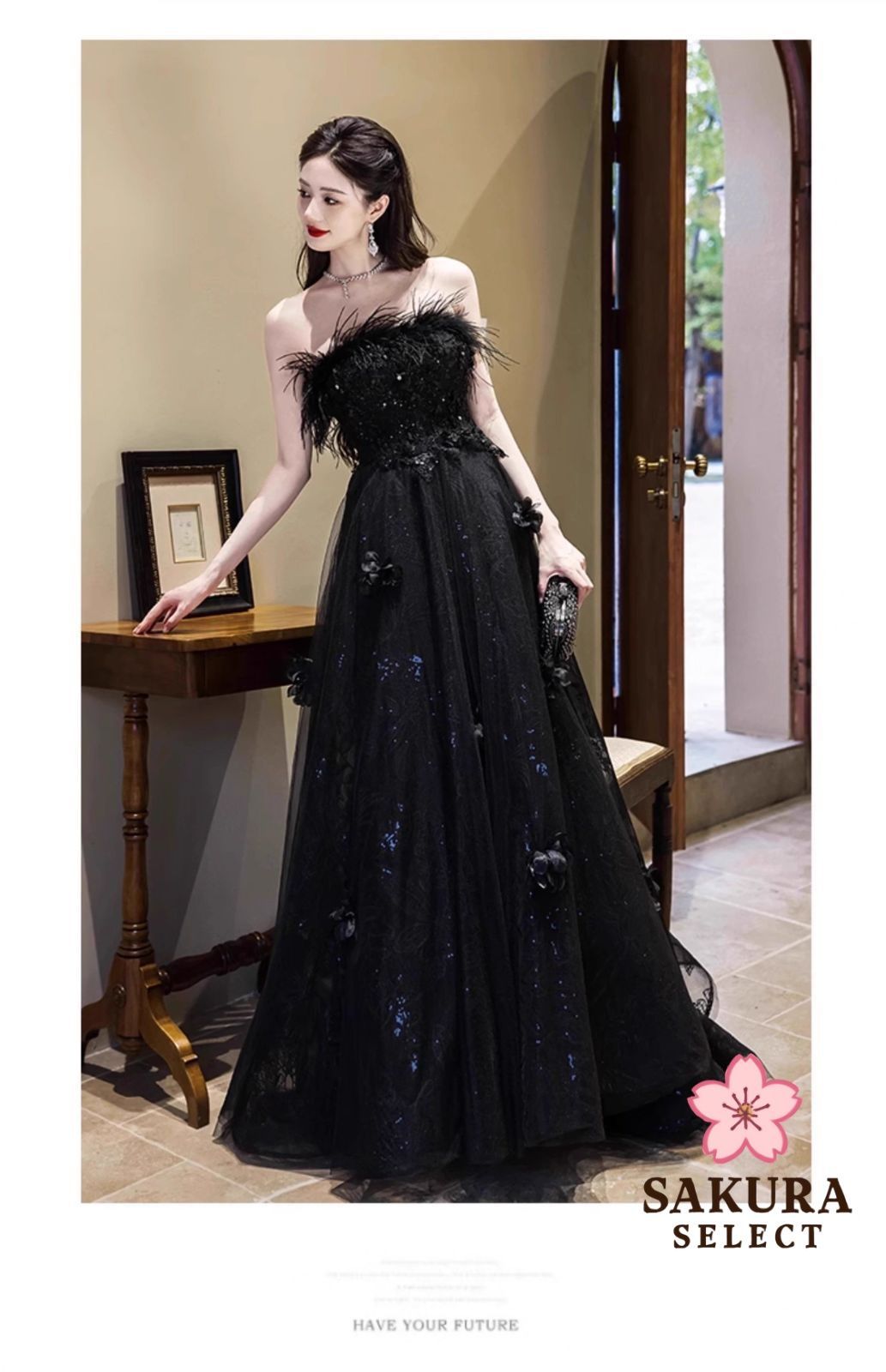 ロングドレス ブラック オフショルダー カラードレス ブラック オフショルダー プリンセスドレス 結婚式