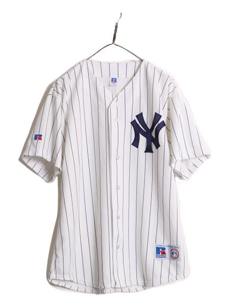 なクーポン配布中! 90s MLB オフィシャル ラッセル ヤンキース ベースボール シャツ メンズ XL | ユニフォーム 半袖シャツ ゲームシャツ メジャーリーグ 野球