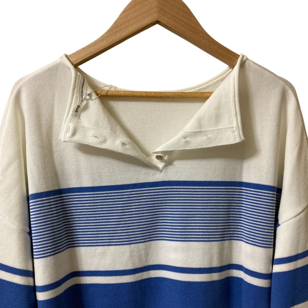 未使用 24SS 23区 ニジュウサンク 洗える コットンポリエステルストレッチ オーバーサイズ ニット カットソー 38 ホワイト×ブルー レディース 古着 中古 未使用 24SS 23区 ニジュウサンク 洗える コットンポリエステル