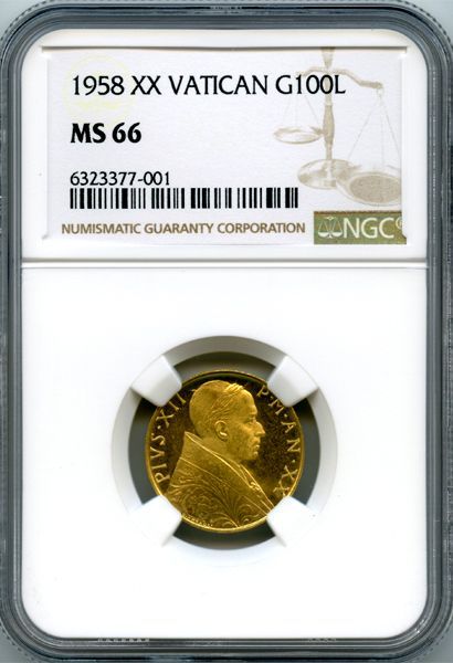 1934年 XIIIバチカン市国 10リラ銀貨　教皇ピウス11世　NGC認証 1934年 XIIIバチカン市国 10リラ銀貨 教皇ピウス11世 NGC認証