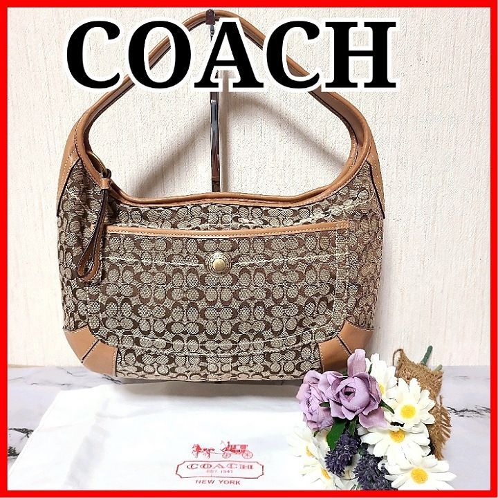 COACHコーチ】・シグネチャー・キャンバスレザー・ブラウン・ ベージュ