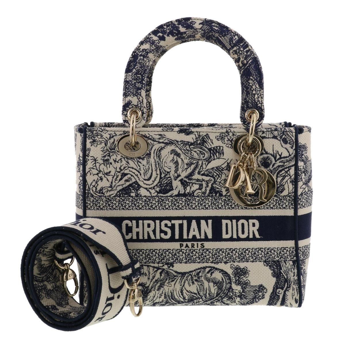 ディオール Dior LADY D-LITE ミディアム ハンドバッグ バッグ キャンバス グリーン系 / ブラック系 【中古】