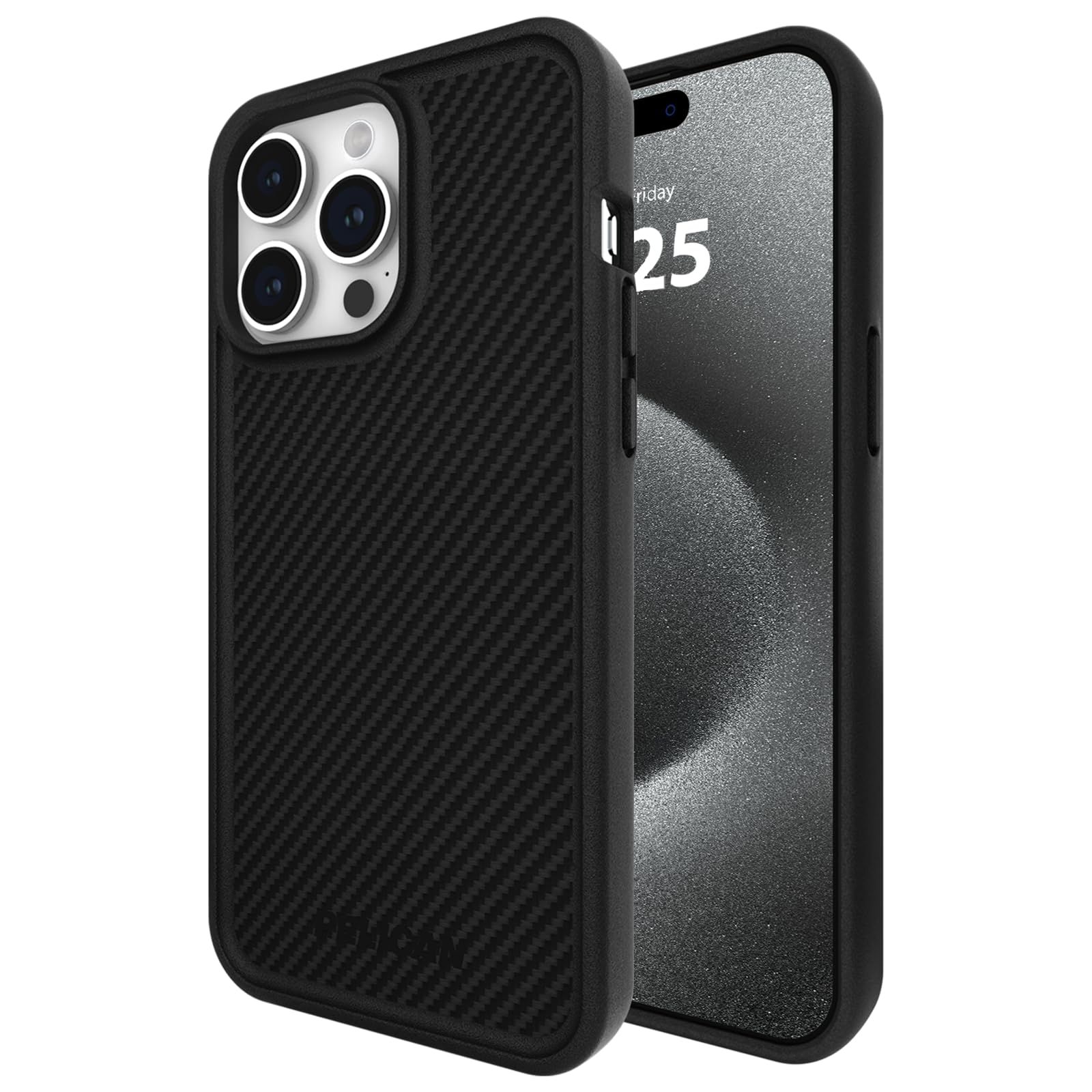 Pelican iPhone 15 Pro Max 用 ハイブリッド ケース 抗菌 米軍MIL規格 落下テスト4.5mクリア MagSafe対応 プロテクター Protector Carbon - MagSafe iPhone15ProMax